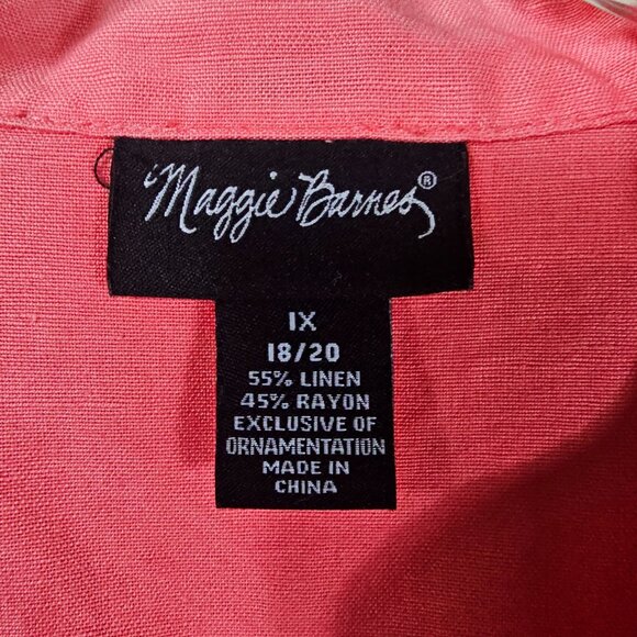 VTG Maggie Barnes Pink Linen Button-Up Shirt Sz 1X Embellished Oversized Scandi - Picture 6 of 9